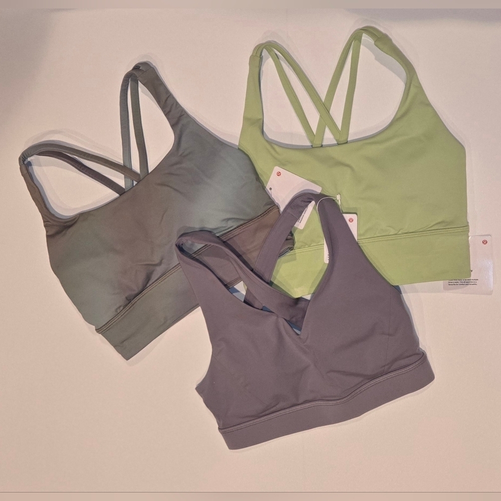 Nwt New Lululemon Sports Bra Bundle Size 4, Green, Gray, Envital, Energy Longlin